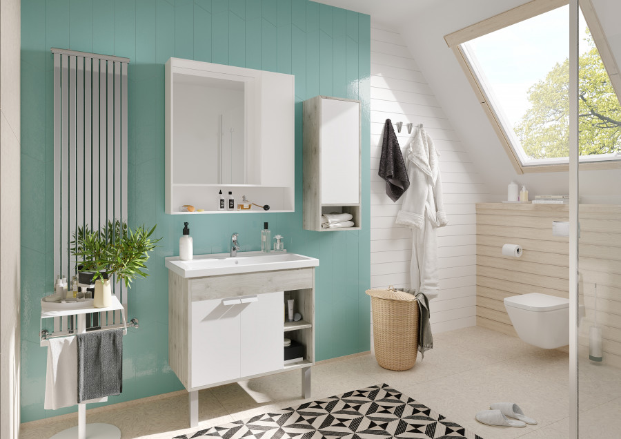 Зеркало-шкаф "Флай 80" Белый/Дуб КРАФТ бел