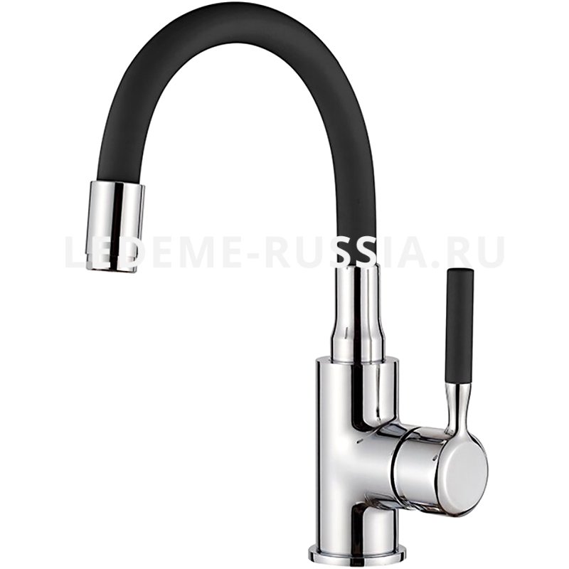 1399-2L Смеситель Тюльпан LED с гибким изливом (черный/хром)