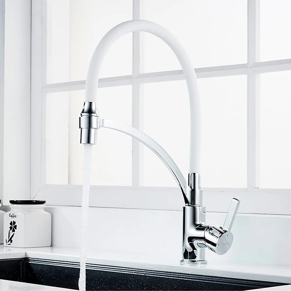 4499-3L Смеситель Кухня LED с гайкой, белый+ хром