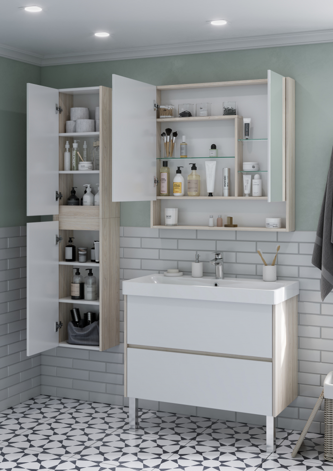 Зеркало-шкаф "Сканди 70" Белый/Дуб Верона