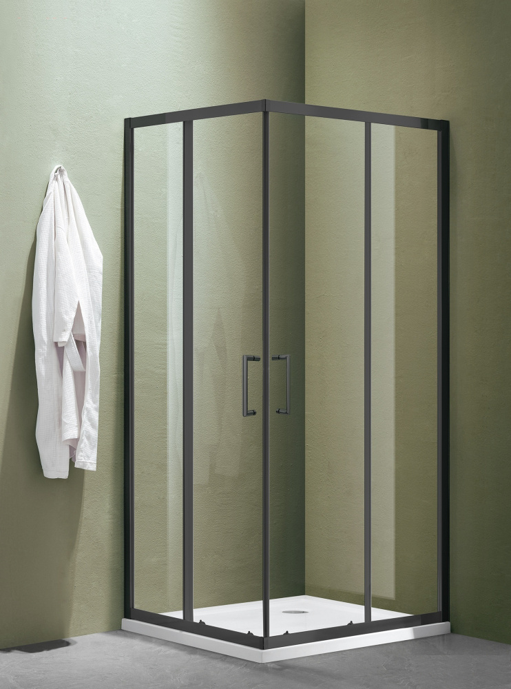 Душ. ограждение SANTREK AQUA Lea-CR-900-C-Matt Black 90*90*185 Г-обр. стекло Прозр 5мм, профиль черн